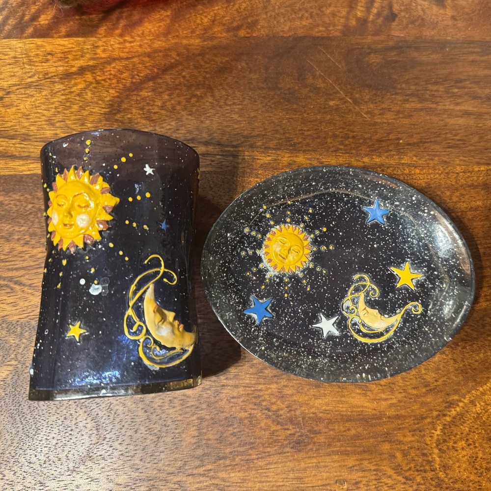 Vintage Celestial Sun & Moon Bathroom Set - Cosmic Night Sky Design 90s Glitter